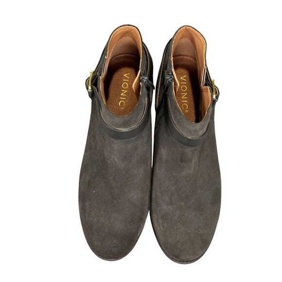 Vionic Womens Farrah Suede Ankle Boots Olive Size 8.5W With Side Zipper & Buckle - Picture 3 of 12